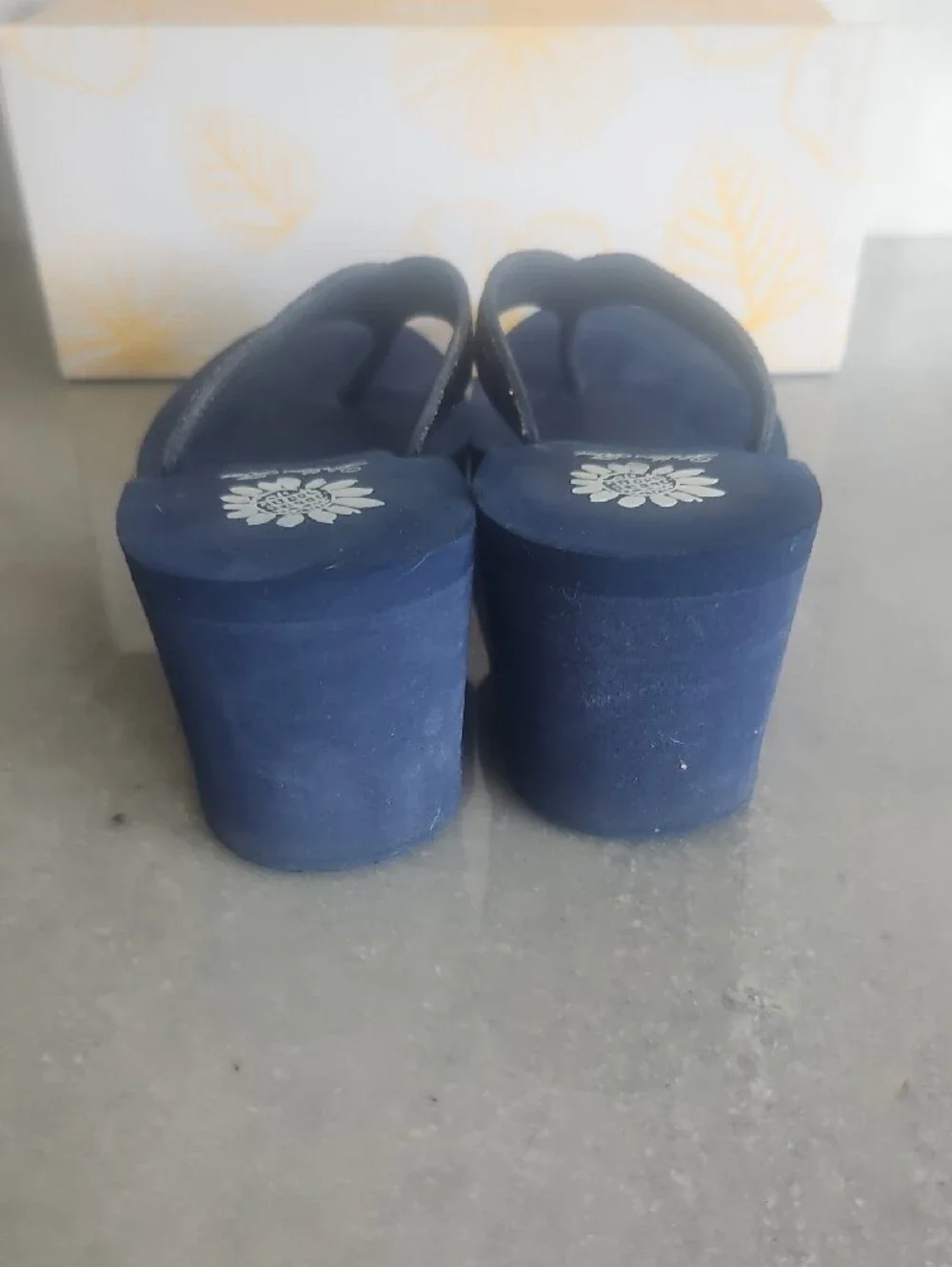 Yellow Box Navy Beaded Wedge Thong Sandals
